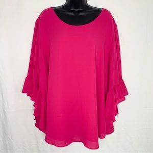 Joseph Ribkoff / Magenta Bell Sleeve Ruffle Blouse